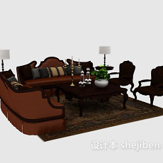 欧式棕色组合沙发3d模型下载