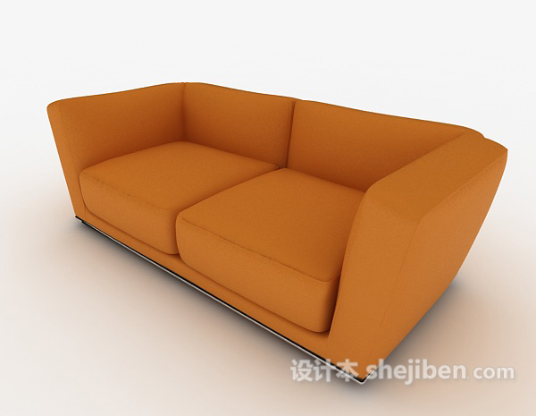 现代黄色简单双人沙发