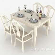 白色欧式餐桌椅3d模型下载