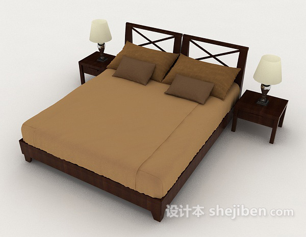 木质中式双人床