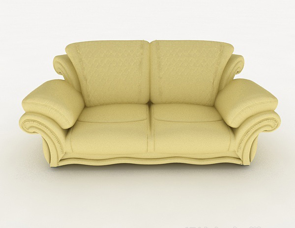 现代风格简单黄色双人沙发3d模型下载