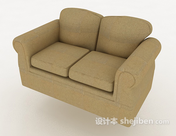 免费简单家居棕色双人沙发3d模型下载