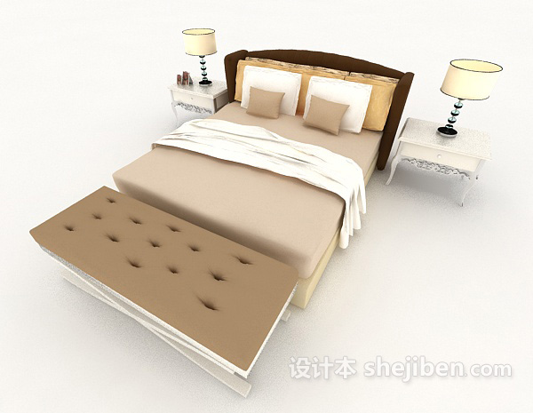 欧式浅棕色双人床3d模型下载