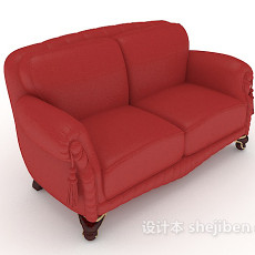 红色家居简单双人沙发3d模型下载