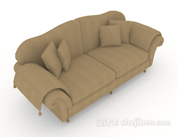 家居休闲棕色木质双人沙发3d模型下载
