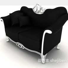 黑色欧式双人沙发3d模型下载