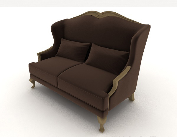 欧式棕色双人沙发