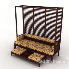 中式木质双人沙发3d模型下载