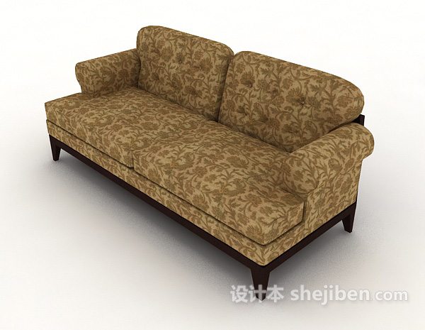 欧式复古棕色双人沙发3d模型下载