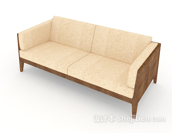 免费黄色家居木质双人沙发3d模型下载
