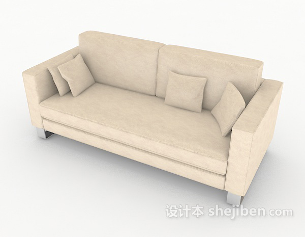设计本米白色简约双人沙发3d模型下载