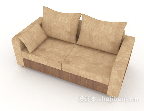 免费家居棕色简约双人沙发3d模型下载