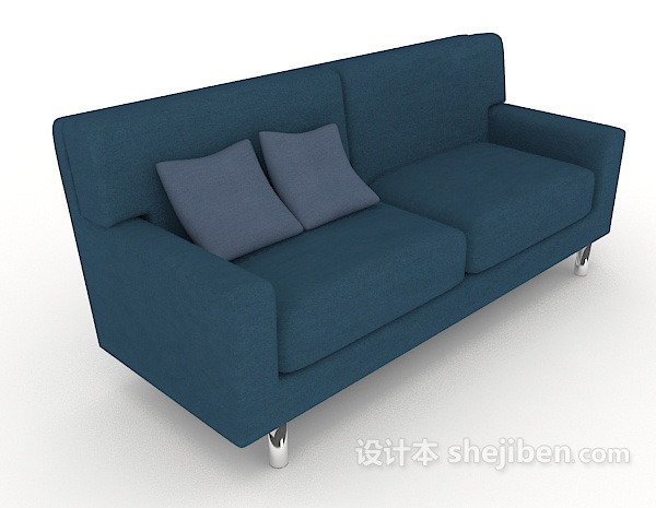 现代蓝色简约双人沙发