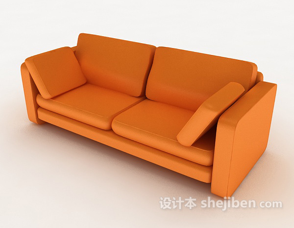免费现代橙色简约双人沙发3d模型下载