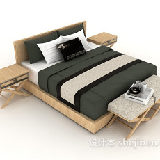 现代木质商务双人床3d模型下载