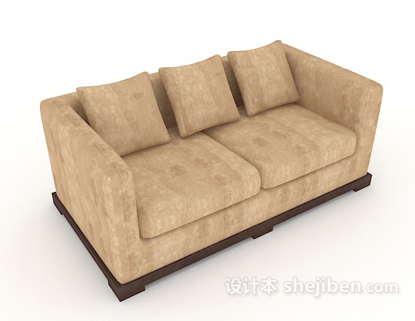 棕色木质家居双人沙发3d模型下载