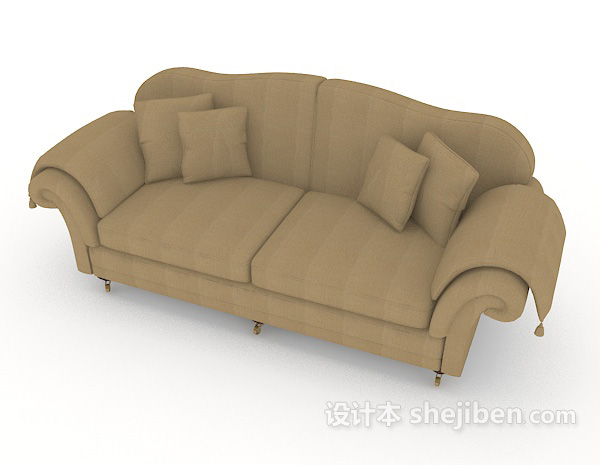 免费家居休闲棕色木质双人沙发3d模型下载