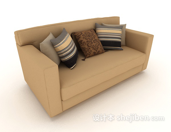 免费现代浅色双人沙发3d模型下载