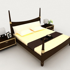 简单商务木质双人床3d模型下载