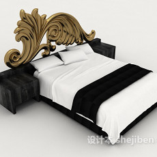 个性黑白双人床3d模型下载