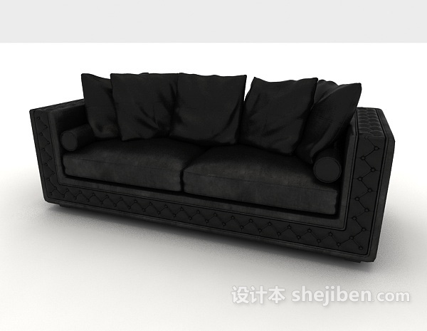 黑色现代简单多人沙发
