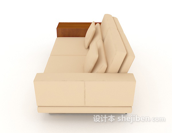 设计本木质简约暖黄色双人沙发3d模型下载