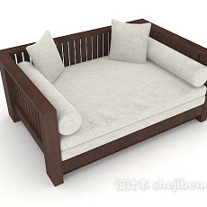 新中式木质双人沙发3d模型下载