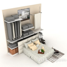 家居灰色简单双人床3d模型下载