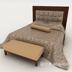 家居棕色简约木质双人床3d模型下载