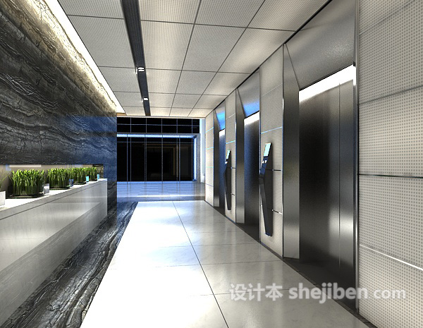 办公区电梯走廊3d模型下载