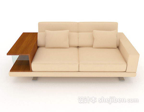 现代风格木质简约暖黄色双人沙发3d模型下载