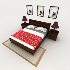 中式木质棕色双人床3d模型下载