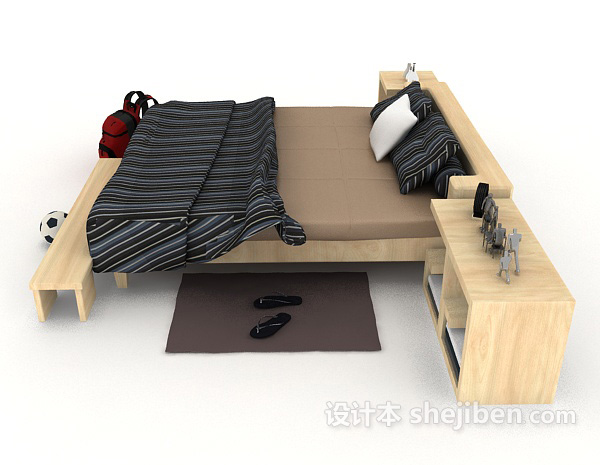设计本现代简约大方双人床3d模型下载