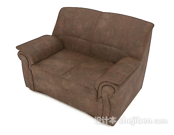免费棕色简约家居双人沙发3d模型下载
