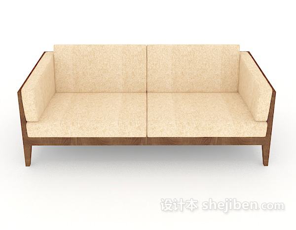 现代风格黄色家居木质双人沙发3d模型下载