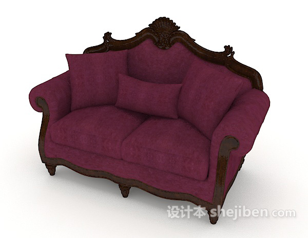 免费欧式复古紫色双人沙发3d模型下载