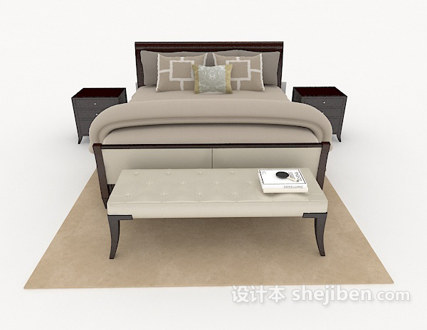 现代风格简约家居灰棕色双人床3d模型下载
