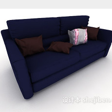 现代蓝色双人沙发3d模型下载