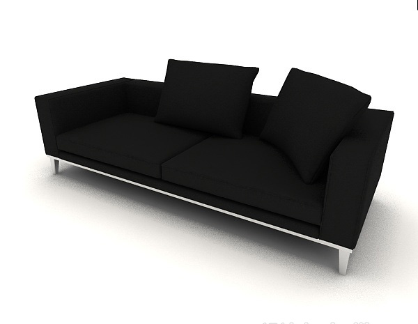 免费家居黑色休闲双人沙发3d模型下载