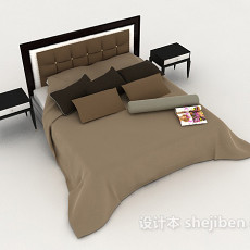现代棕色简约家居双人床3d模型下载