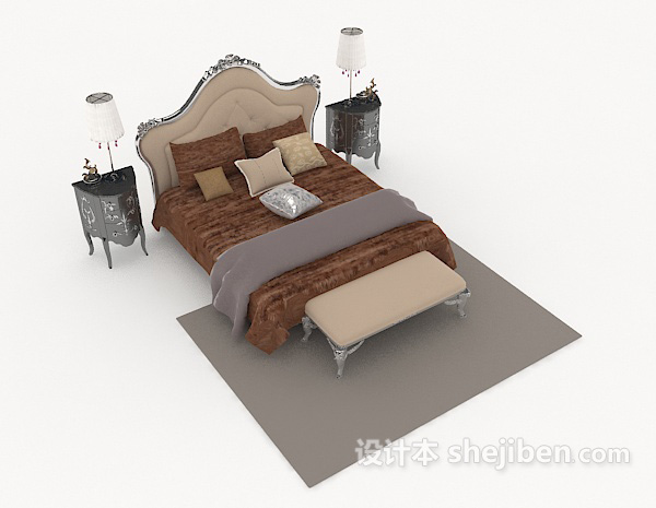 欧式风格欧式棕色双人床3d模型下载