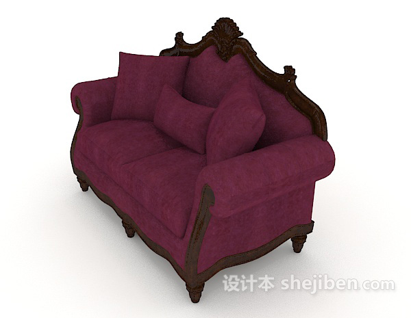 设计本欧式复古紫色双人沙发3d模型下载
