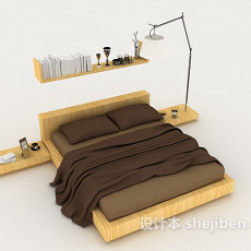 家居木质棕色双人床3d模型下载