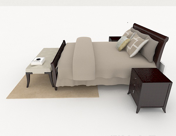 设计本简约家居灰棕色双人床3d模型下载