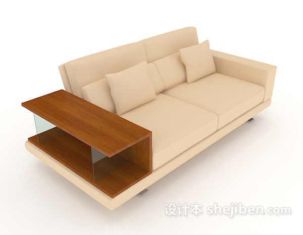 木质简约暖黄色双人沙发3d模型下载