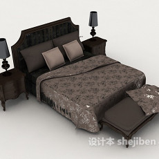 欧式灰色木质双人床3d模型下载