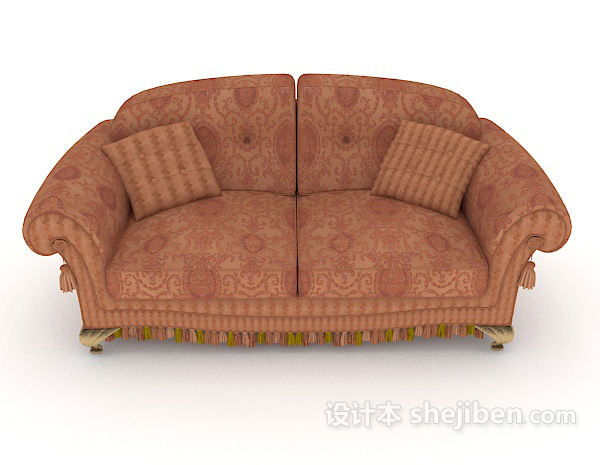 欧式风格欧式家居棕色双人沙发3d模型下载