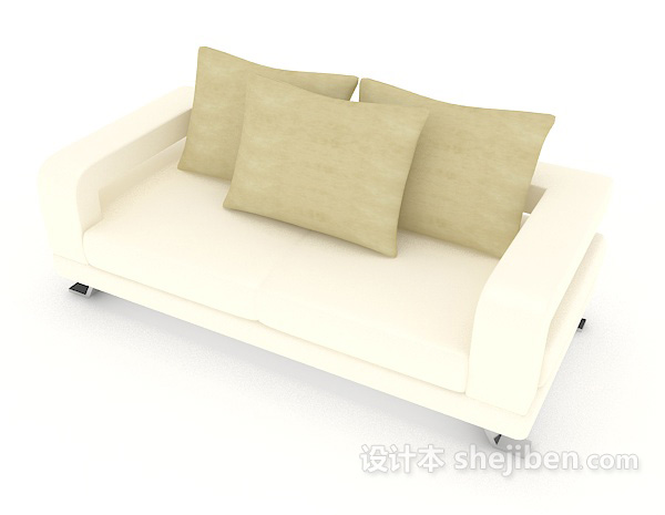 免费简约米白色双人沙发3d模型下载