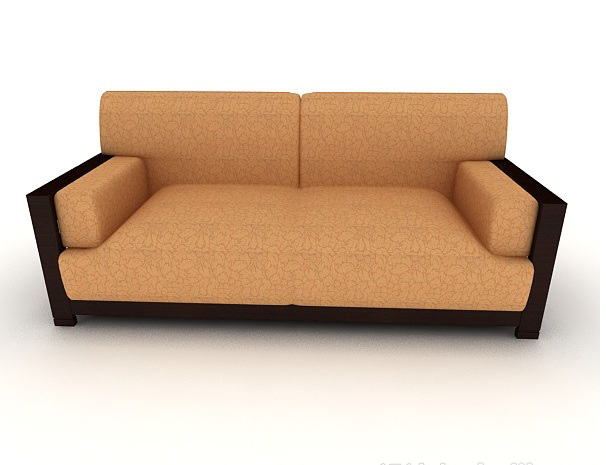 现代风格木质棕色双人沙发3d模型下载