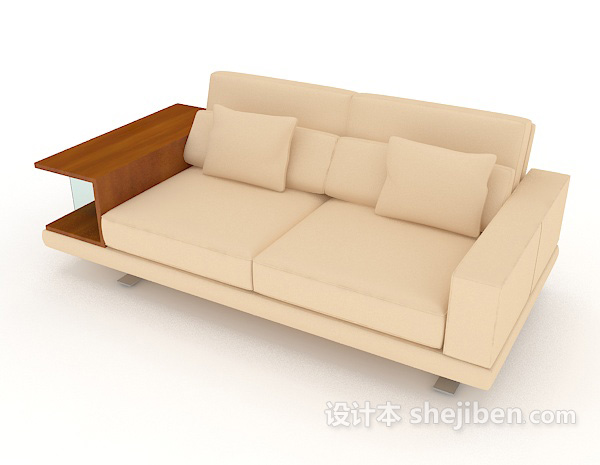 免费木质简约暖黄色双人沙发3d模型下载